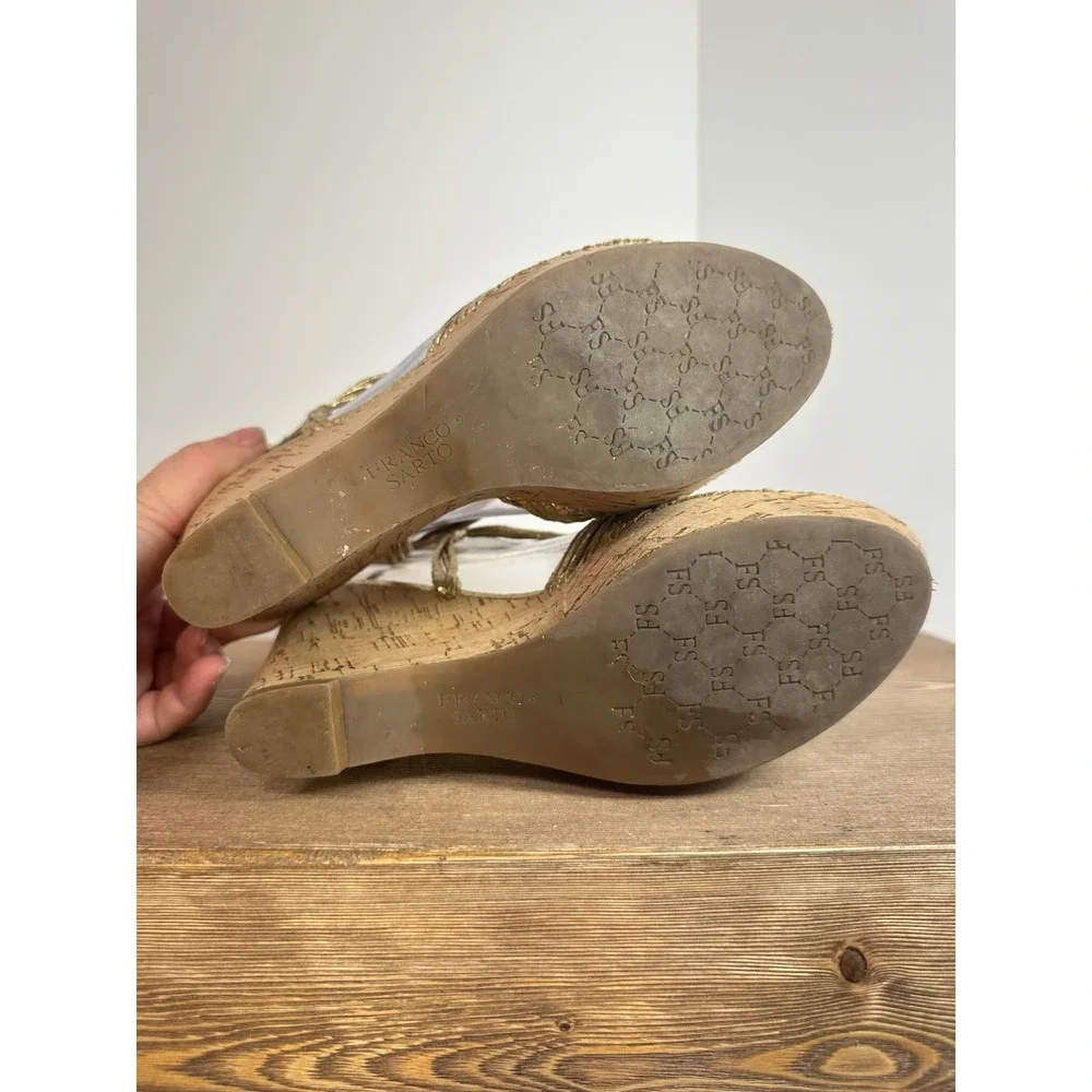Franco Sarto Artists Collection Gold Cork Platform Wedges Womens 6.5 Y2K McBling